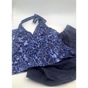 Jantzen 2-piece Blue Croc Print Swimsuit‎ Halter and Solid Navy Skirt Size 8